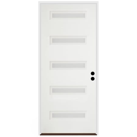 Trimlite 36"W x 80"H Etched 5 Lite Contemporary Left Handed Exterior Prehung Entry Door with Satin Nickel Hinges, 4-9/16" Door Jamb, and Bronze Sill Primed
