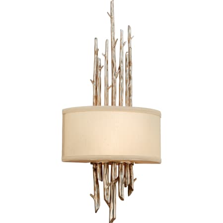 Troy Lighting Adirondack 2 Light ADA Compliant Flush Mount Wall Sconce with Fabric Shade Silver Leaf Finish