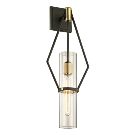 Troy Lighting Raef Single Light 25-1/2" Tall Wall Sconce with Clear Glass Cylinder Shade Textured Bronze / Brushed Brass