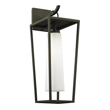 Troy Lighting Mission Beach Single Light 19-1/2" Tall Outdoor Wall Sconce with Opal Glass Tapered Shade Textured Black