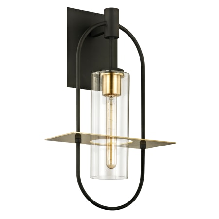 Troy Lighting Smyth Single Light 22" Tall Outdoor Wall Sconce with Clear Glass Cylinder Shade Dark Bronze / Brushed Brass