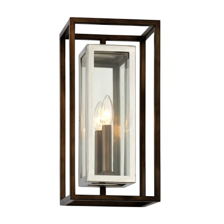 Troy Lighting Morgan Single Light 15" Tall Outdoor Wall Sconce with Clear Glass Rectangle Shade Bronze / Polished Stainless Steel