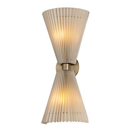 Troy Lighting Dell 2 Light 21" Tall Wall Sconce with Pleated Faux Silk Shades Patina Brass