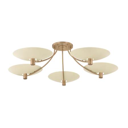 Troy Lighting Wolfe 5 Light 60" Wide Semi-Flush Ceiling Fixture with Metal Shades Patina Brass / Soft Sand