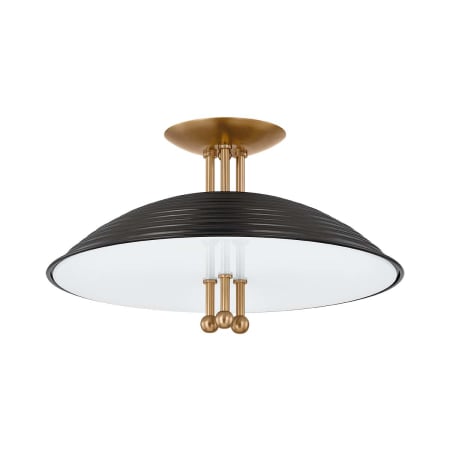 Troy Lighting Larkin 3 Light 16" Wide Semi-Flush Ceiling Fixture Patina Brass / Soft Black