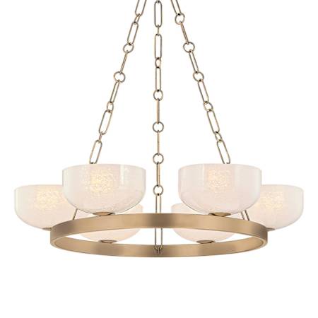 Troy Lighting Caelum 6 Light 32" Wide Chandelier with Seedy Cloud Glass Shades Patina Brass