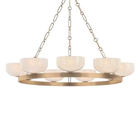 Troy Lighting Caelum 9 Light 45" Wide Chandelier with Seedy Cloud Glass Shades Patina Brass