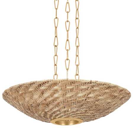 Troy Lighting Ollie 3 Light 28" Wide Pendant with Natural Woven Wicker Shade Vintage Gold Leaf