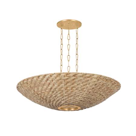 Troy Lighting Ollie 6 Light 40" Wide Pendant with Natural Woven Wicker Shade Vintage Gold Leaf