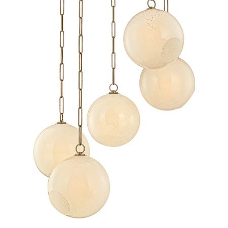 Troy Lighting Bramble 5 Light 36" Wide Multi Light Pendant with Seedy Cloud Glass Shades Patina Brass