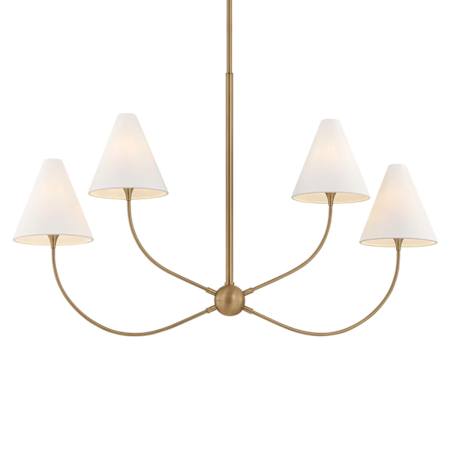 Troy Lighting Evermore 4 Light 48" Wide Chandelier with Linen Shades Patina Brass