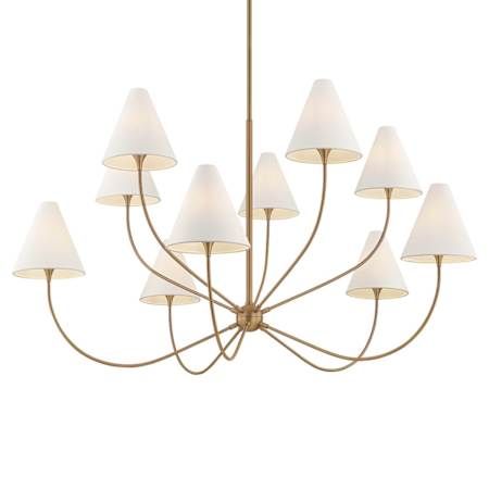 Troy Lighting Evermore 10 Light 60" Wide Chandelier with Linen Shades Patina Brass
