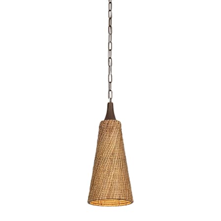 Troy Lighting Kenzo 9" Wide Mini Pendant with Natural Woven Wicker Shade Bronze Leaf