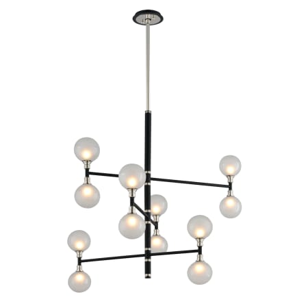 Troy Lighting Andromeda 12 Light 42" Wide Hand Worked Wrought Iron Chandelier with Frosted Glass Shade Carbide Black and Polished Nickel