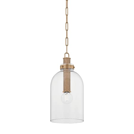 Troy Lighting Kori 9" Wide Mini Pendant with Clear Glass Shade Patina Brass