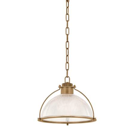 Troy Lighting Glint 14" Wide Pendant with Holophane Glass Shade Patina Brass