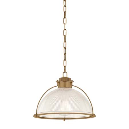 Troy Lighting Glint 16" Wide Pendant with Holophane Glass Shade Patina Brass