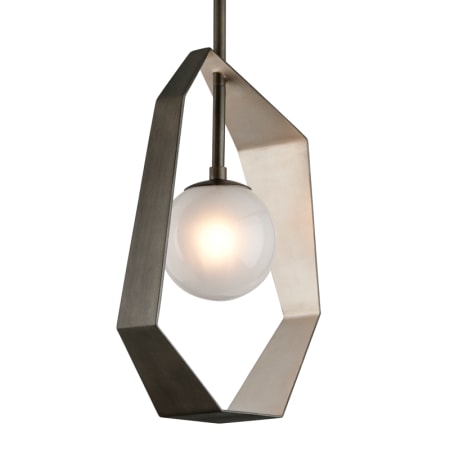 Troy Lighting Origami Single Light 12" Wide 3000K LED Pendant with Frosted Glass Shade Graphite / Silver Leaf