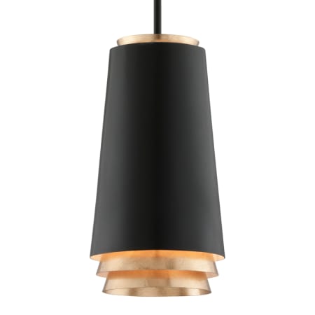 Troy Lighting Fahrenheit Single Light 8" Wide 2700K LED Pendant with Black and Gold Shade Textured Black / Gold Leaf