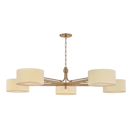 Troy Lighting Mailo 5 Light 65" Wide Chandelier with Linen Shades Patina Brass