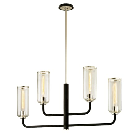 Troy Lighting Aeon 4 Light 43" Wide Chandelier with Clear Glass Cylinder Shades Carbide Black / Polished Nickel
