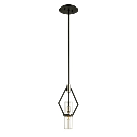 Troy Lighting Raef Single Light 7" Wide Mini Pendant with Clear Glass Cylinder Shade Textured Black / Polished Nickel