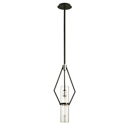 Troy Lighting Raef Single Light 9-1/2" Wide Mini Pendant with Clear Glass Cylinder Shade Textured Black / Polished Nickel