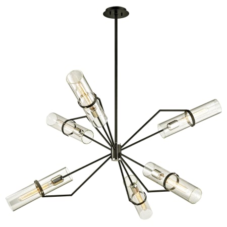Troy Lighting Raef 6 Light 50" Wide Chandelier with Clear Glass Cylinder Shades Textured Black / Polished Nickel