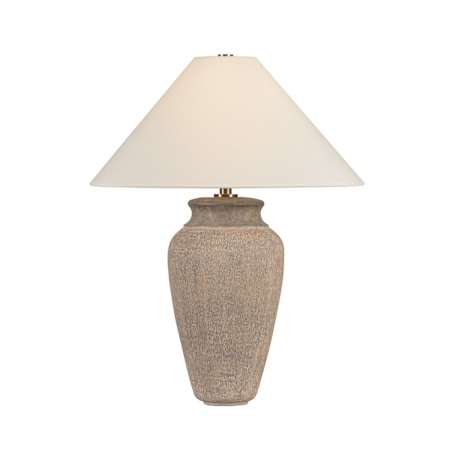 Troy Lighting Vessel 29" Tall Vase Table Lamp with Linen Shade Patina Brass / Ceramic Textural Umber