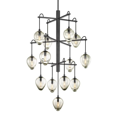 Troy Lighting Brixton 13 Light 36" Wide Chandelier with Clear Glass Acorn Shades Gunmetal / Smoked Chrome