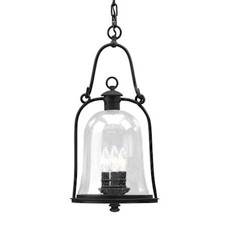 Troy Lighting Owings Mill 3 Light Outdoor Pendant with Seedy Glass Texture Black