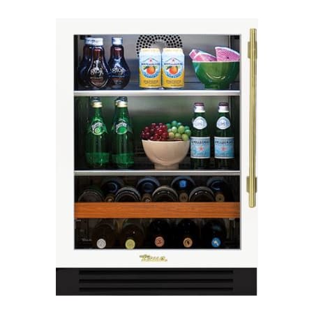 True Residential 24 Inch Wide 147 Can Capacity Energy Star Certified Panel Ready Wine and Beverage Cooler with LED Lighting Matte White / Brass