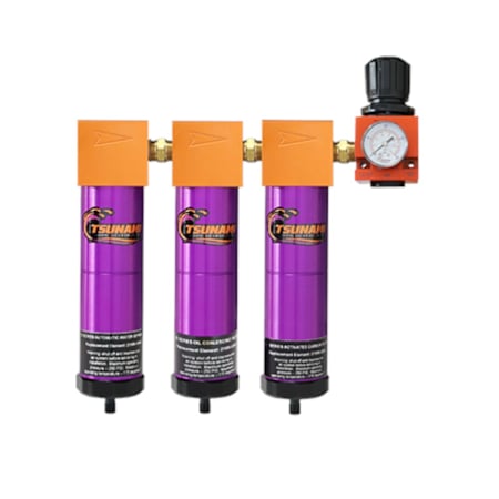 Tsunami Compressed Air #6 - 1/4" Water Separator, Oil Coalescing Filter, Activated Carbon and Regulator (20 CFM) with Moisture Minder Electronic Drain N/A