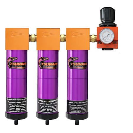 Tsunami Compressed Air Filtration Package #6 - 1/4" Water Separator, Oil Coalescing Filter, Activated Carbon and Regulator (20 CFM) N/A