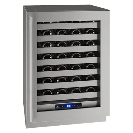 U-Line 24 Inch Wide 49 Bottle Capacity Built-In or Free Standing Wine Cooler with Lock and Right Hinging Stainless Steel Glass