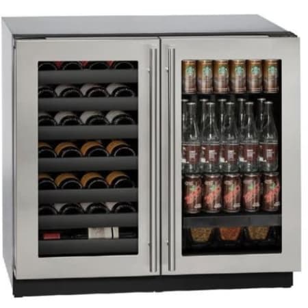 U-Line 36 Inch Wide 123 Can Capacity Beverage Center with 79 12 Oz. Bottle Capacity, Wine Racks and U-Select Controls Stainless Steel