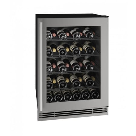 U-Line 1 Class 24 Inch Wide 38 Bottle Capacity Built-In / Free Standing Wine Cooler with Low-E Glass Door and LED Lighting Stainless Steel