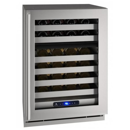 U-Line 5 Class 24 Inch Wide 42 Bottle Capacity Built-In / Free Standing Wine Cooler with Right Hinge and Door Lock Stainless Steel