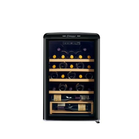 Unique Appliances Classic Retro 24 Inch Wide 28 Bottle Capacity Free Standing Wine Cooler with LED Lighting Midnight Black