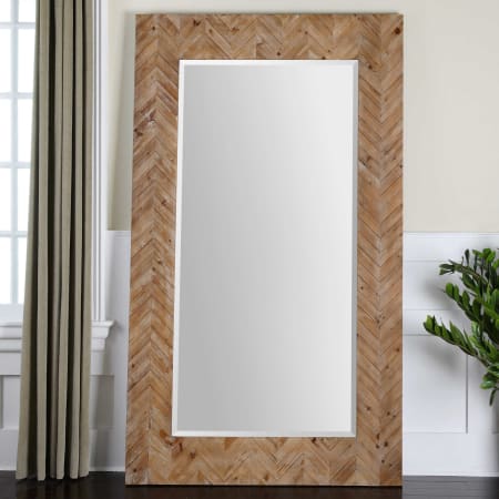 Uttermost Demetria 43-3/4" W x 74" H Rectangular Framed Bathroom Mirror Light Wood with Gray Glaze