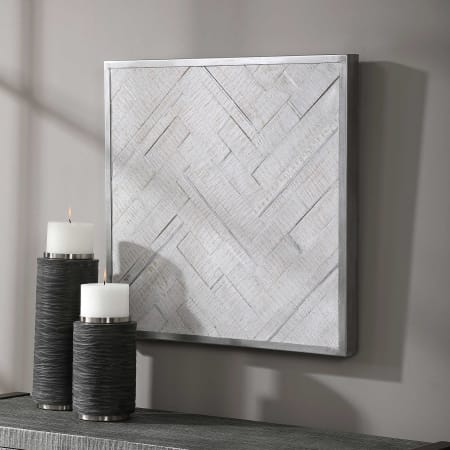 Uttermost Redondo 24" Square Herringbone Pattern Decorative Wood Wall Panel Art Whitewashed Pine