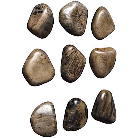 Uttermost Pebbles 5" Tall Wood Minerals and Rocks Sculpture - Set of 9 Walnut