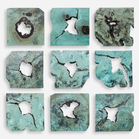 Uttermost Bahati Set of (9) 16" Tall Wood Wall Sculptures Blue Green