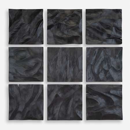 Uttermost Malosi 12" Tall Wood Abstract Wall Sculptures Set of 9 Matte Black