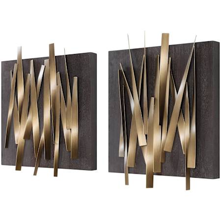 Uttermost Crosshatch 19-3/4" x 24" Frameless Decorative Panels - Set of 2 Gold