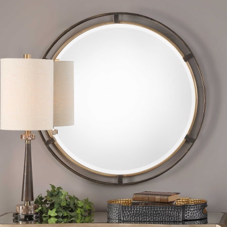 Uttermost Carrizo 36" Diameter Circular Framed Bathroom Mirror Rustic Bronze