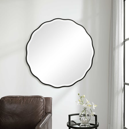 Uttermost Aneta 42" Diameter Contemporary Circular Wood Framed Bathroom Wall Mirror Satin Black