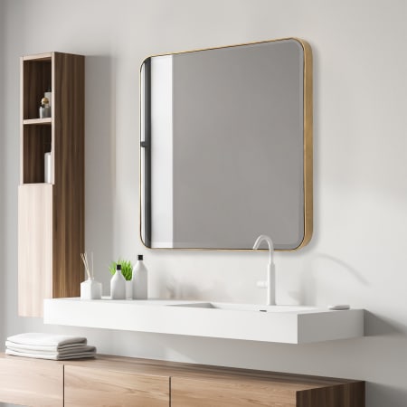 Uttermost Hampshire 36" W x 36" H Square Framed Bathroom Mirror Antique Gold
