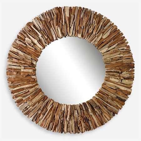 Uttermost Teak Branch 39-3/8"W x 1-5/8"H Circular Flat Accent Mirror Brown