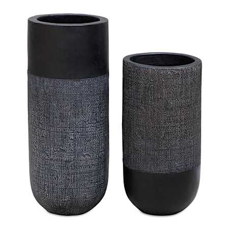 Uttermost Woven Shadow 15" Tall Terracotta Vases - Set of 2 Matte Black